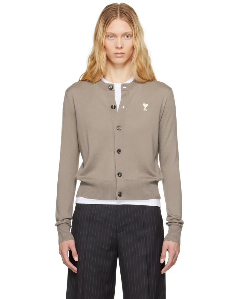 AMI Paris Taupe Wool Ami de Coeur Cardigan Ash