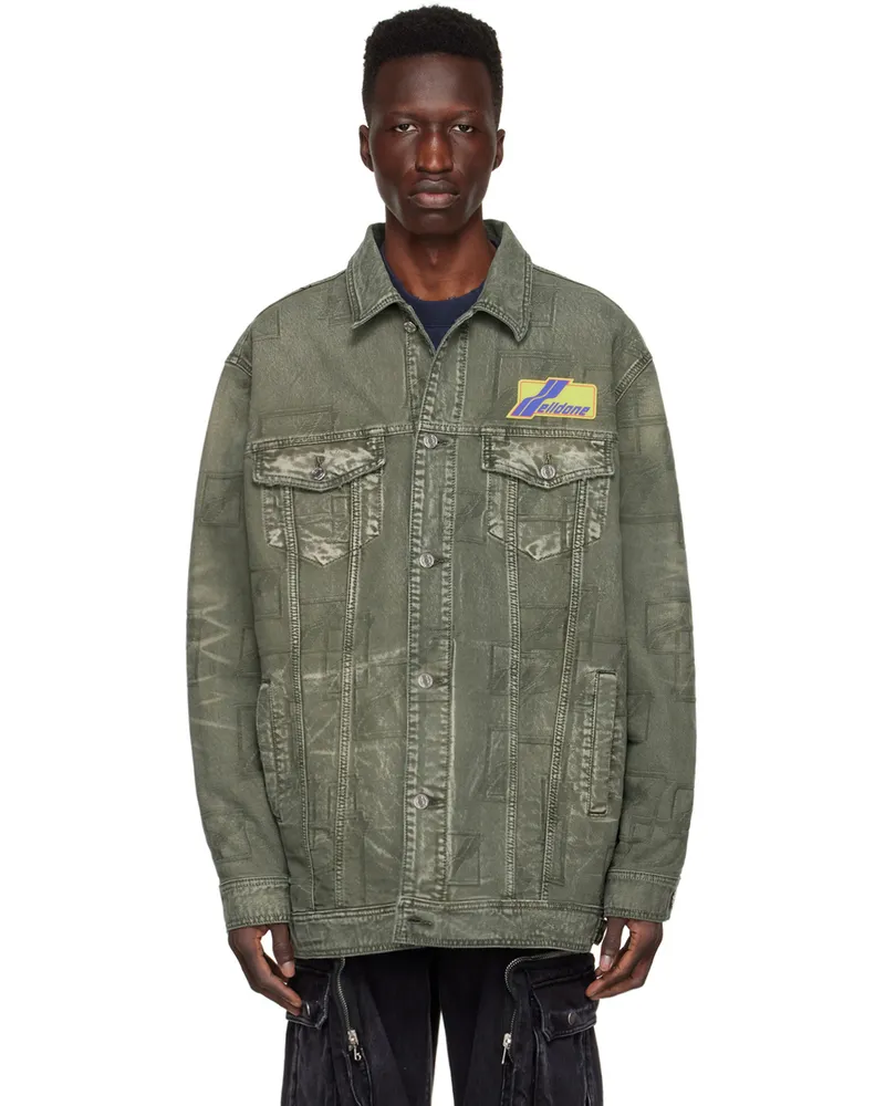 WE 11 DONE Khaki Jacquard Logo Denim Jacket Khaki
