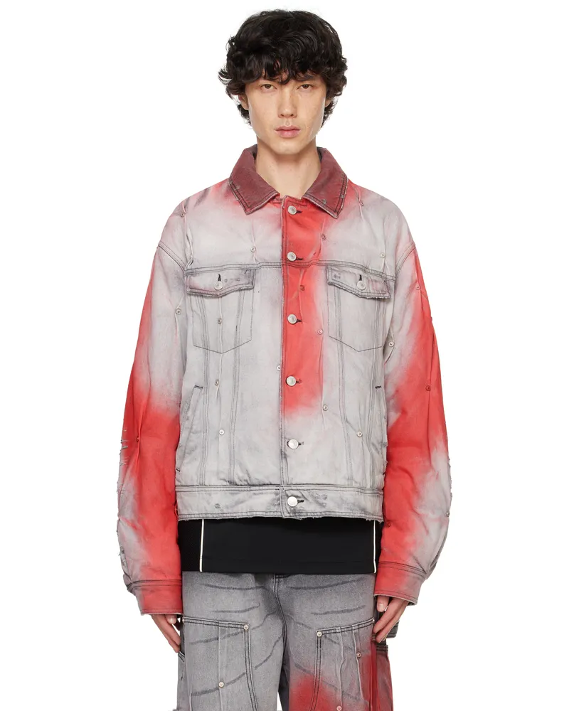 KUSIKOHC Gray & Red Padded Multi Rivet Denim Jacket Grey