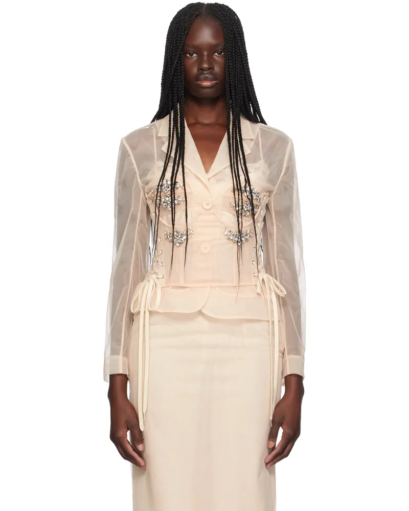 Simone Rocha Beige Embellished Bust Fitted Blazer Nude