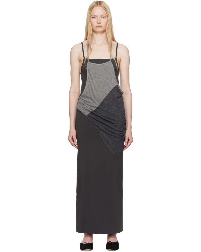 OPEN YY Gray Layered Halter Neck Maxi Dress Charcoal