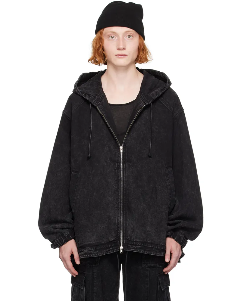 JUUN.J Black Oil-Washed Denim Hoodie 5
