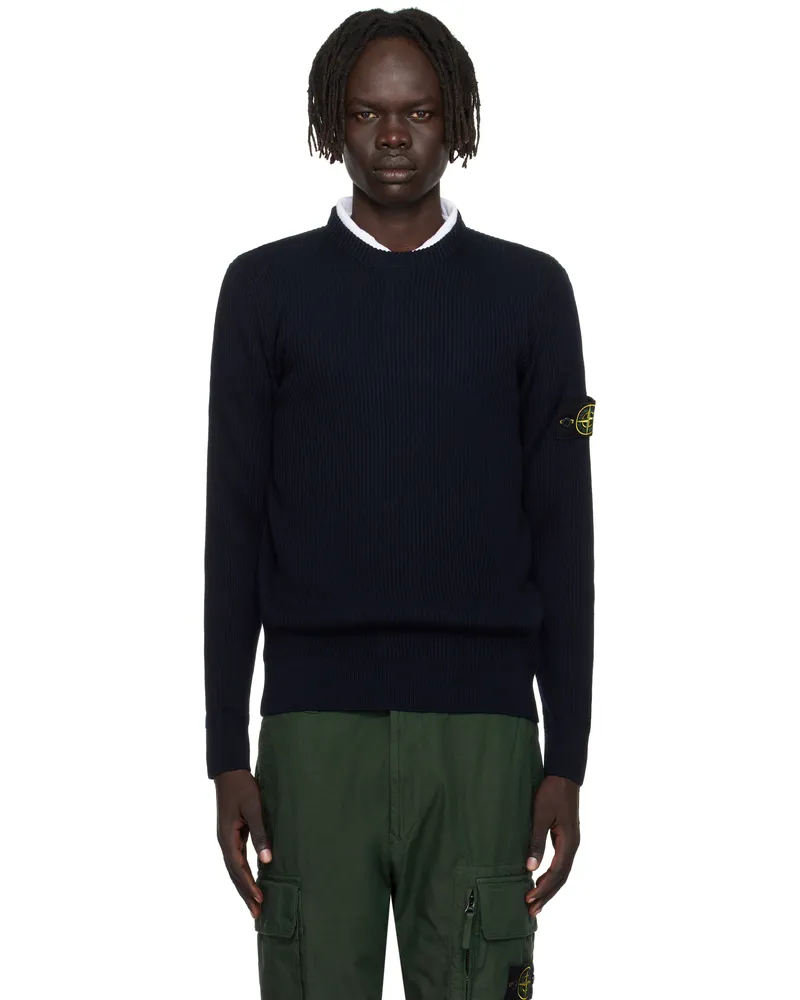 Stone Island Navy 5100053 Full Rib RWS Wool Sweater V0020