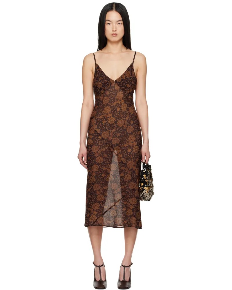 Dries van Noten Brown Printed Midi Dress 704