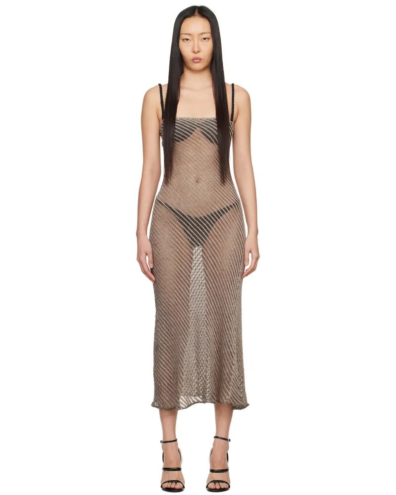 Isa Boulder SSENSE Exclusive Beige Moire Maxi Dress Burlap