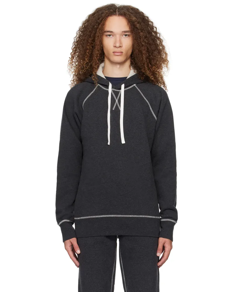 Sunspel Gray Raglan Hoodie Charcoal