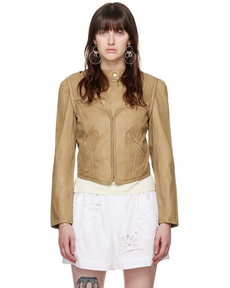 Isabel Marant Tan Alexandra Leather Jacket 50ta