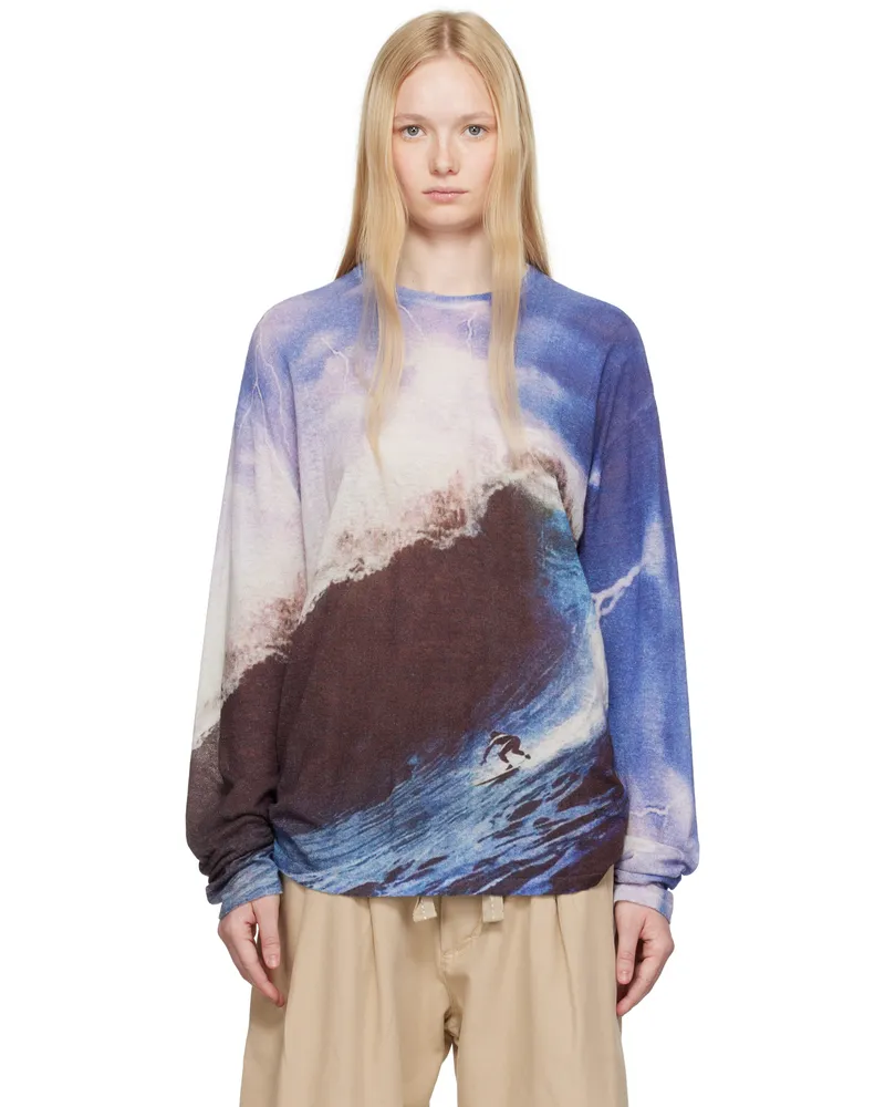 ERL Purple & Brown Wave Print Knit Sweater 1