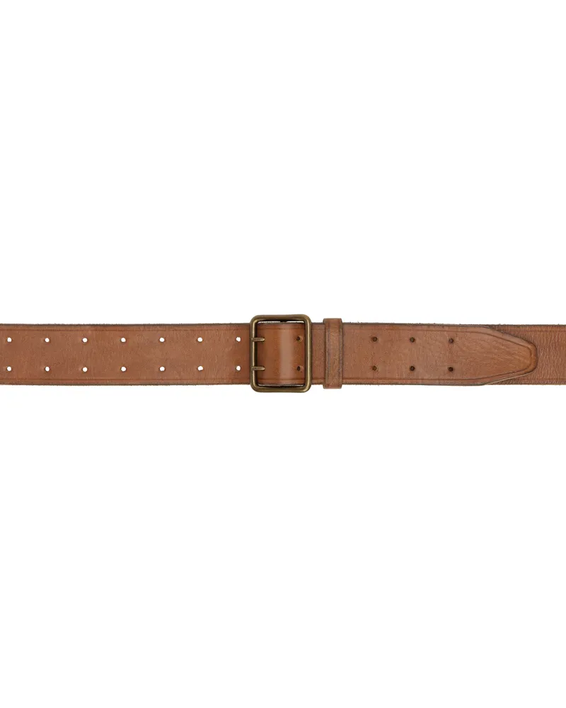 RRL Brown Hand-Burnished Leather Double-Prong Belt Vintage
