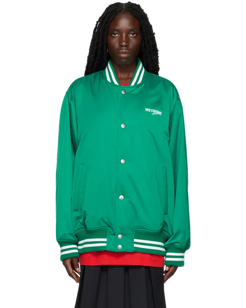WE 11 DONE Green Oversized Bomber Jacket Green