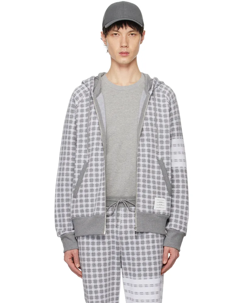 Thom Browne Gray Check 4-Bar Hoodie 055