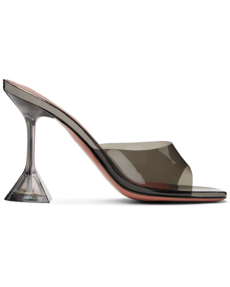 Amina Muaddi Gray Lupita Glass Slipper Heeled Sandals Dark
