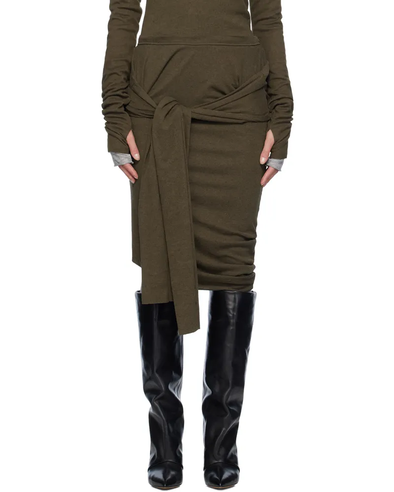 Edward Cuming Khaki Banana Twist Midi Skirt Dark