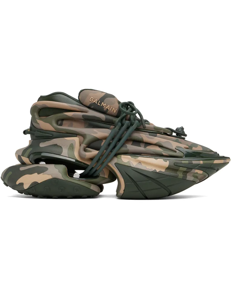 Balmain Khaki Unicorn Low Camouflage-Print Sneakers Ubk