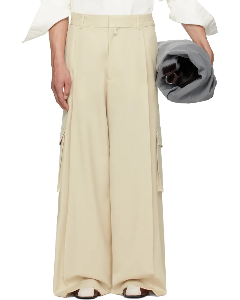 Dries van Noten Beige Wide Pleated Trousers 100