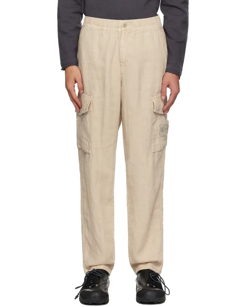 Stone Island Beige Diagonal Linen Cargo Pants V0090