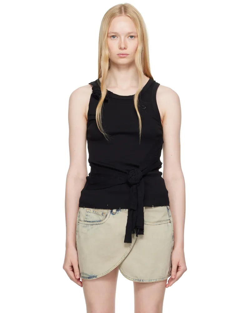 COPERNI Black Distressed Rose Rib Tank Top Black