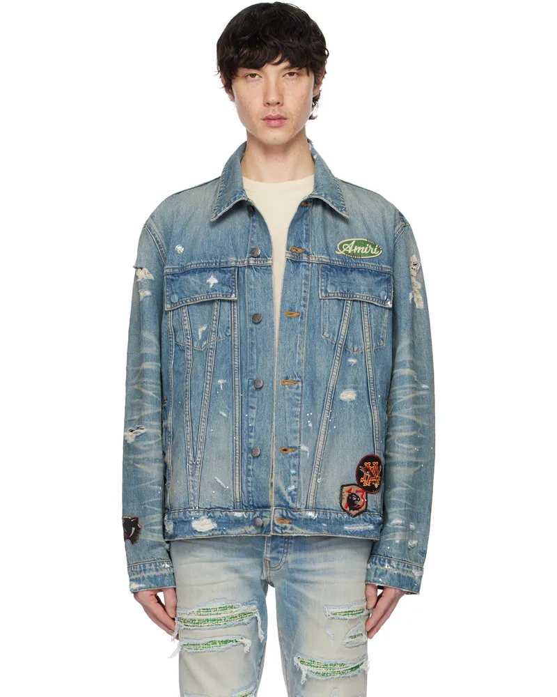 Amiri Blue Vintage Pegasus Denim Trucker Jacket Antique