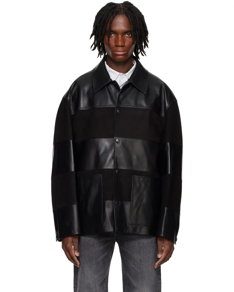 SOLID HOMME Black Block Leather Jacket 201b