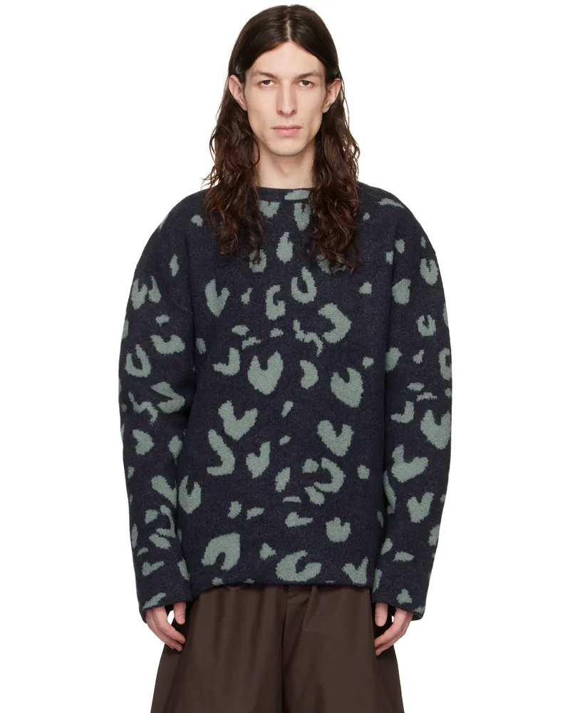 Jil Sander Blue Leopard Long Sleeve Crewneck 470