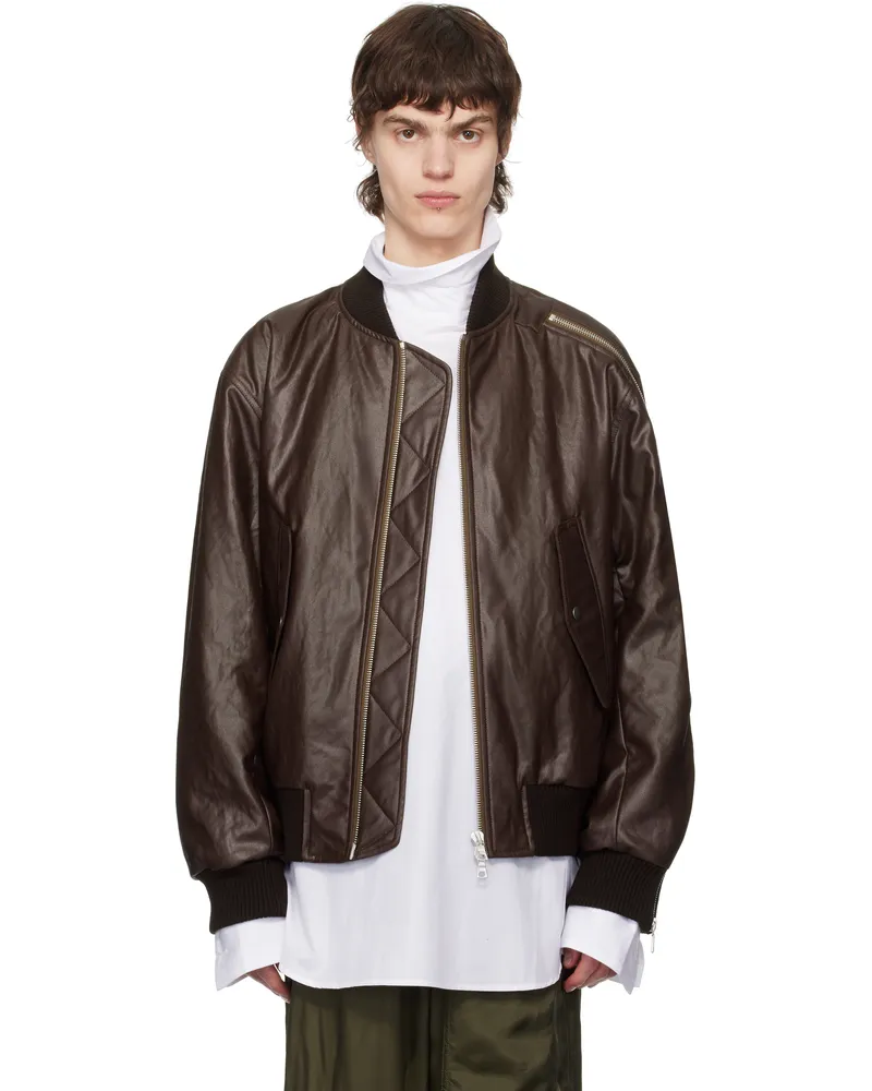 Dries van Noten Burgundy Faux-Leather Bomber Jacket 701