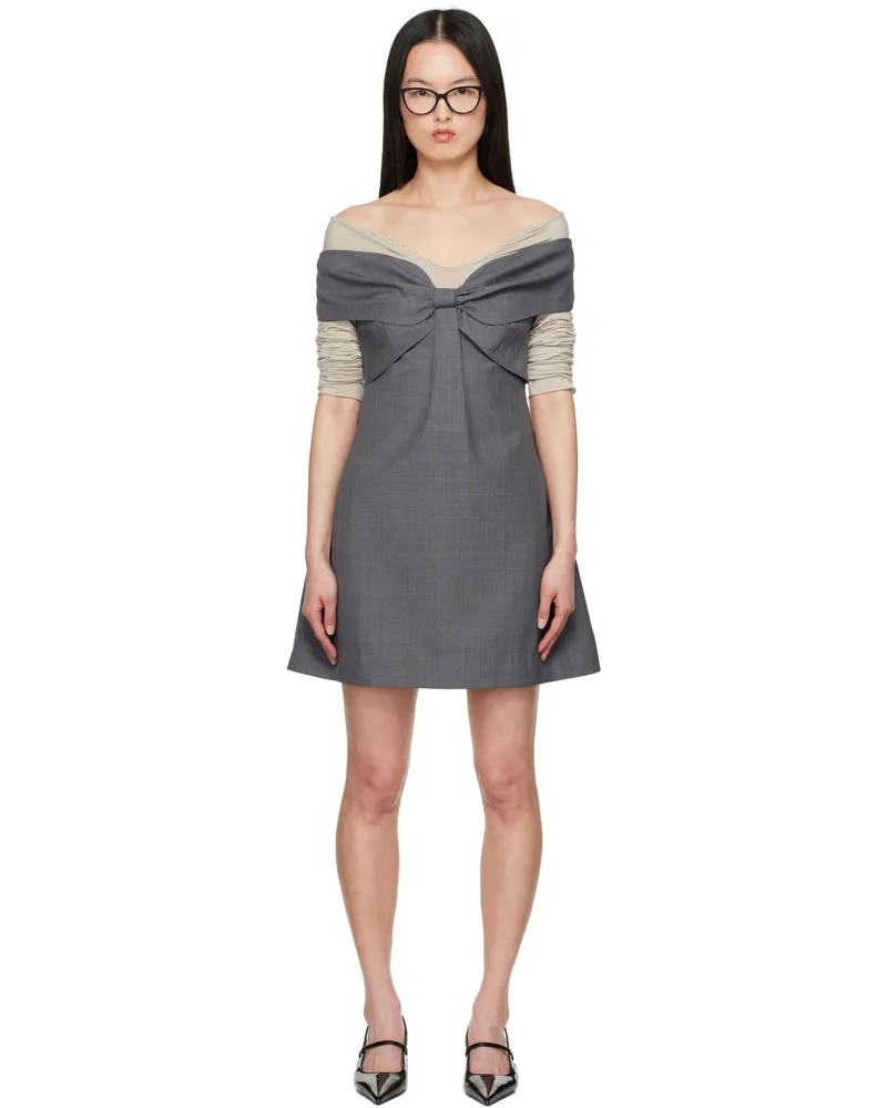 SHUSHU/TONG Gray Bow Off Shoulder Minidress Gr100