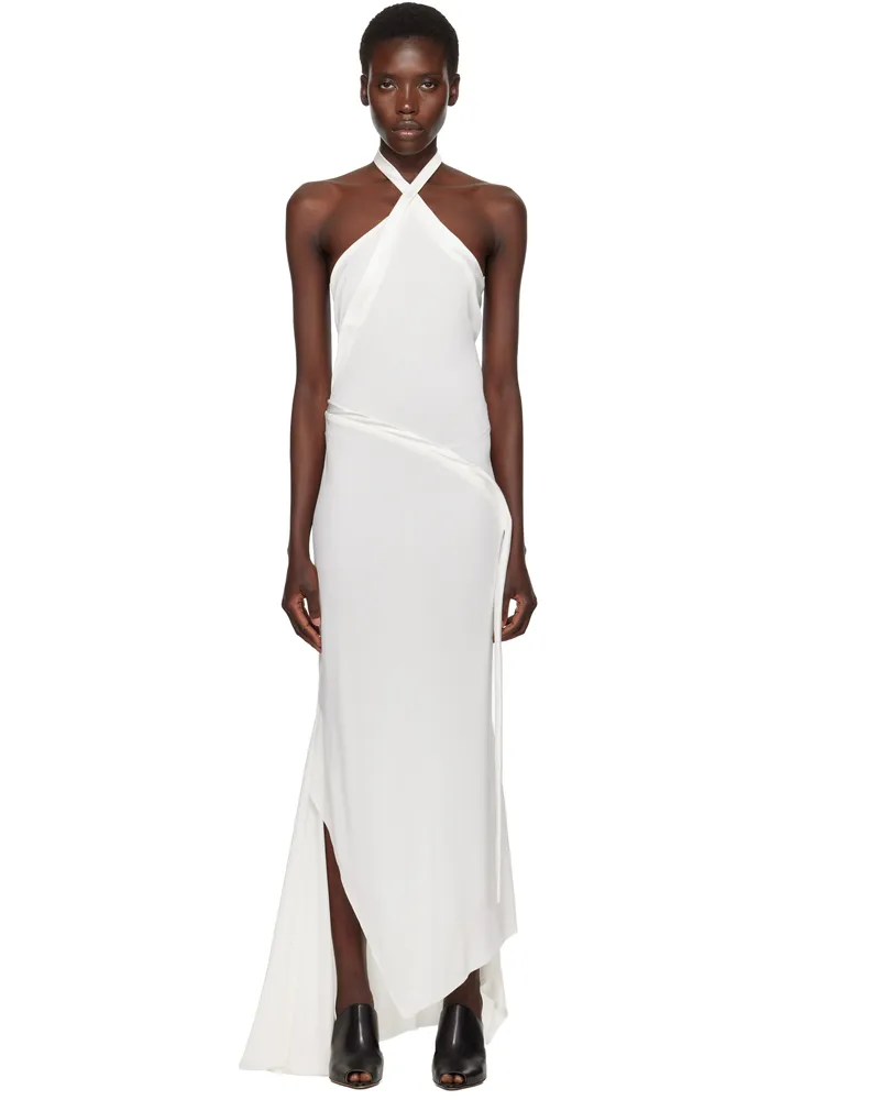 AARON ESH White Asymmetric Halter Maxi Dress White
