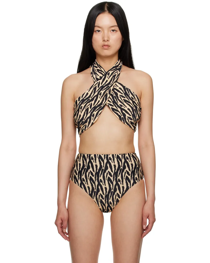Nanushka Beige & Black Saura Bikini Top Brushtroke