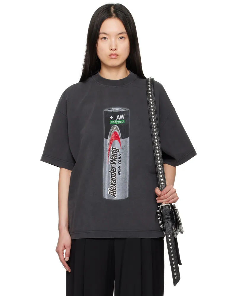 Alexander Wang Black Unisex Battery Logo-Print Graphic T-Shirt Washed