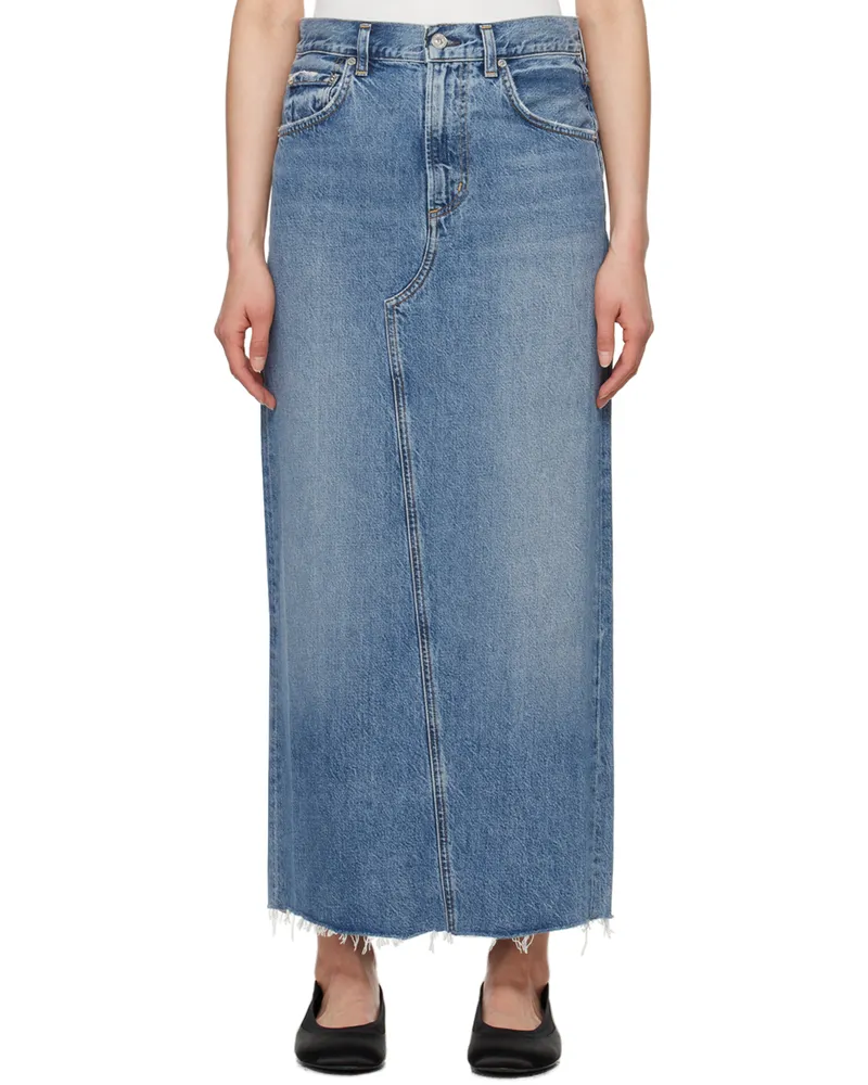 Citizens of humanity Blue Circolo Denim Maxi Skirt Glisten