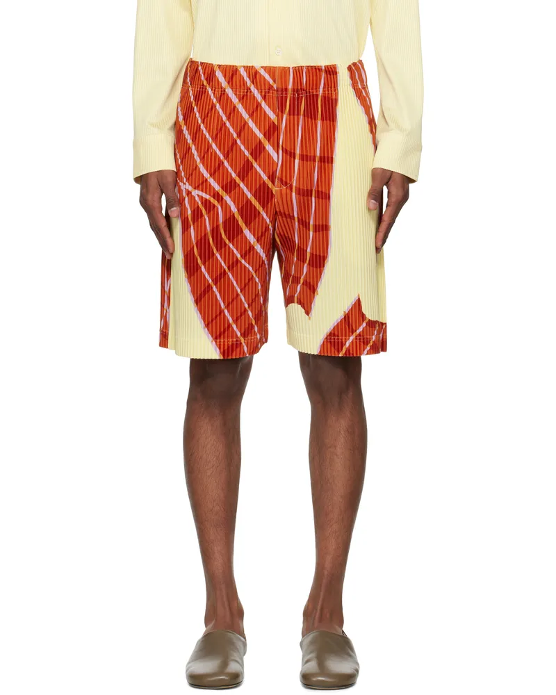Issey Miyake Yellow & Orange Windswept Plaid Shorts 52-yellow