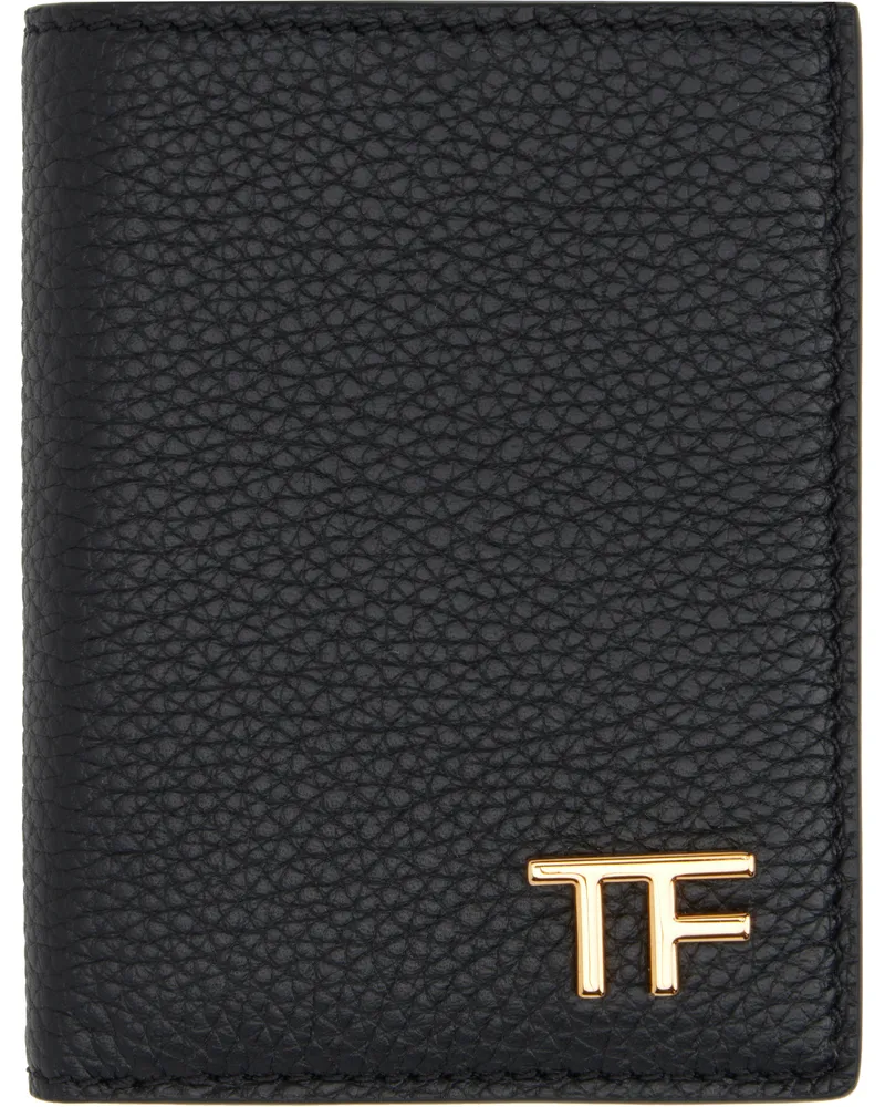 Tom Ford Black Grain Leather Folding Card Holder Black