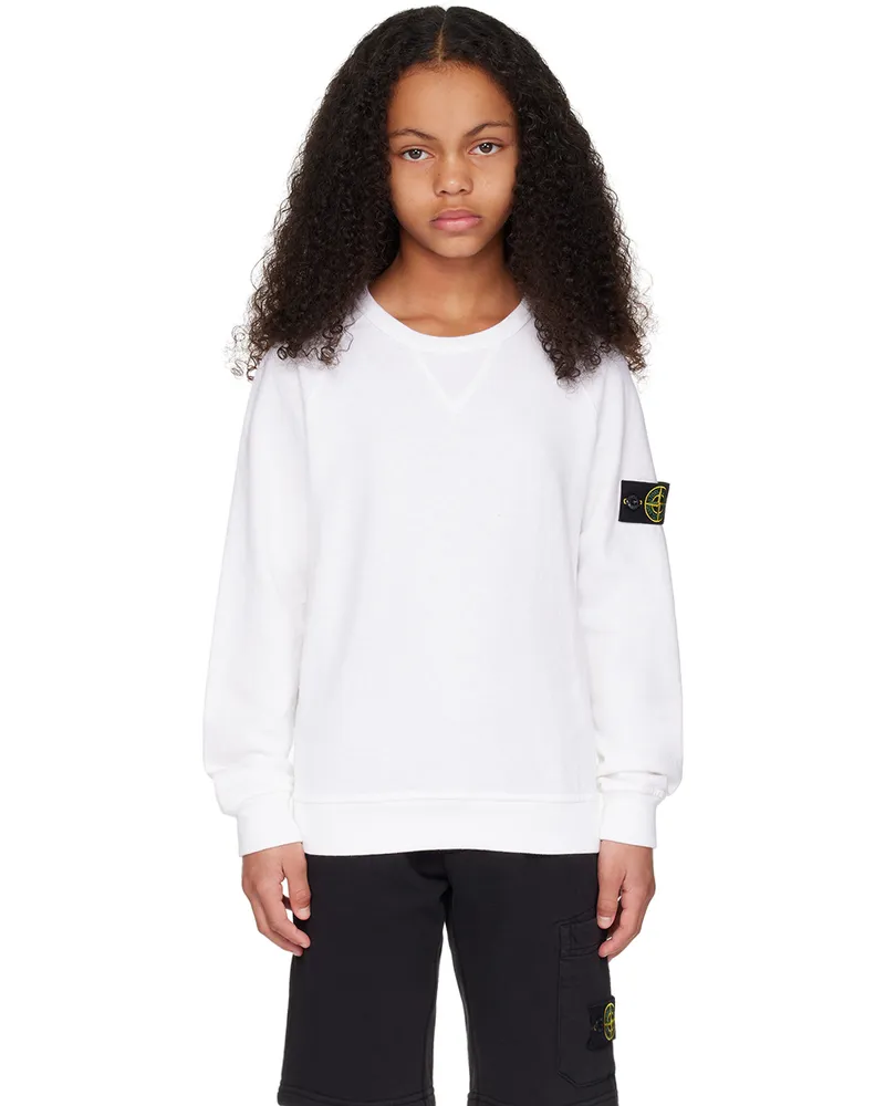 Stone Island Kids White Garment-Dyed Sweatshirt V0001