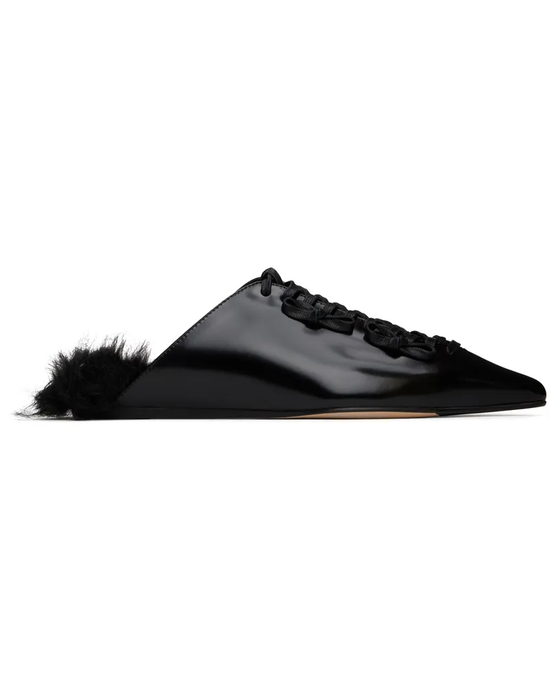Simone Rocha Black Pointed-Toe Faux-Fur Slippers Black