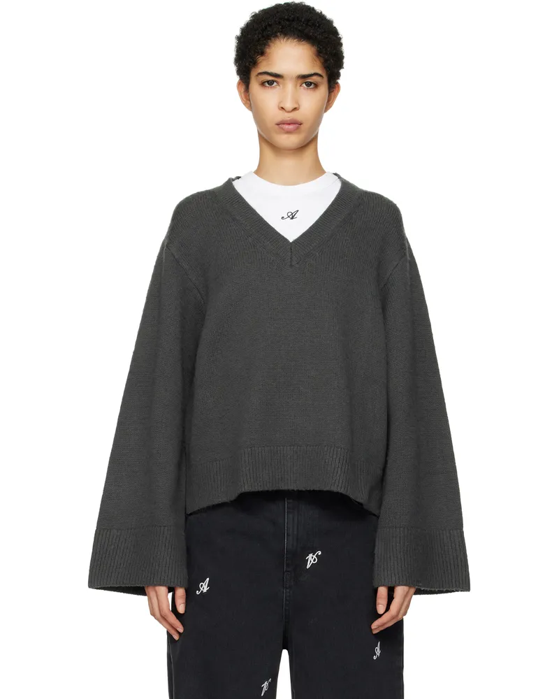 Axel Arigato Gray Rain V-Neck Sweater Dark