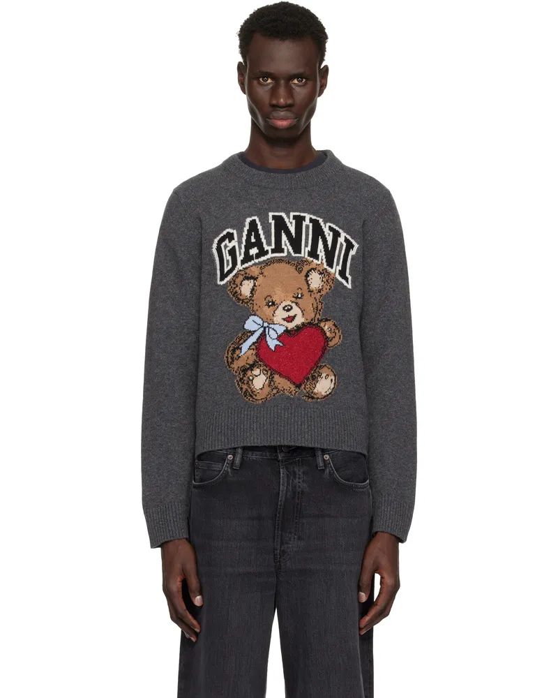 Ganni Gray Graphic Bear Sweater Gray