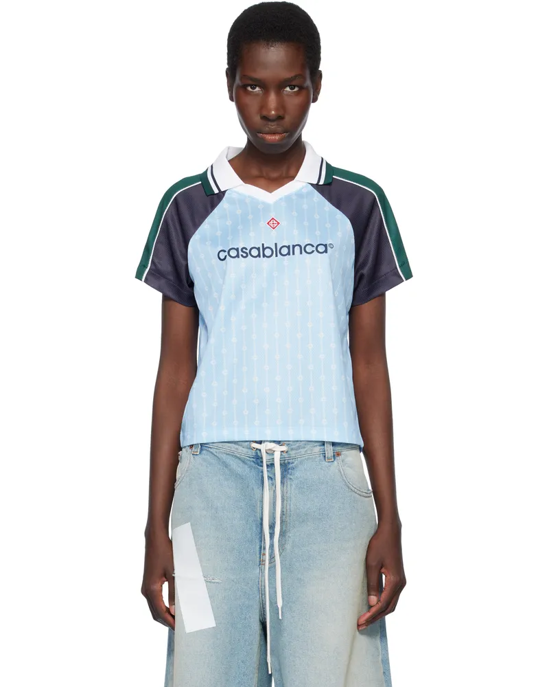 Casablanca Paris Blue Pinstripe Laurel Football T-shirt Mesh