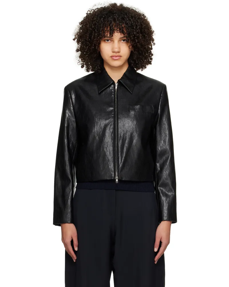 Dunst Black Collared Faux-Leather Jacket Leather