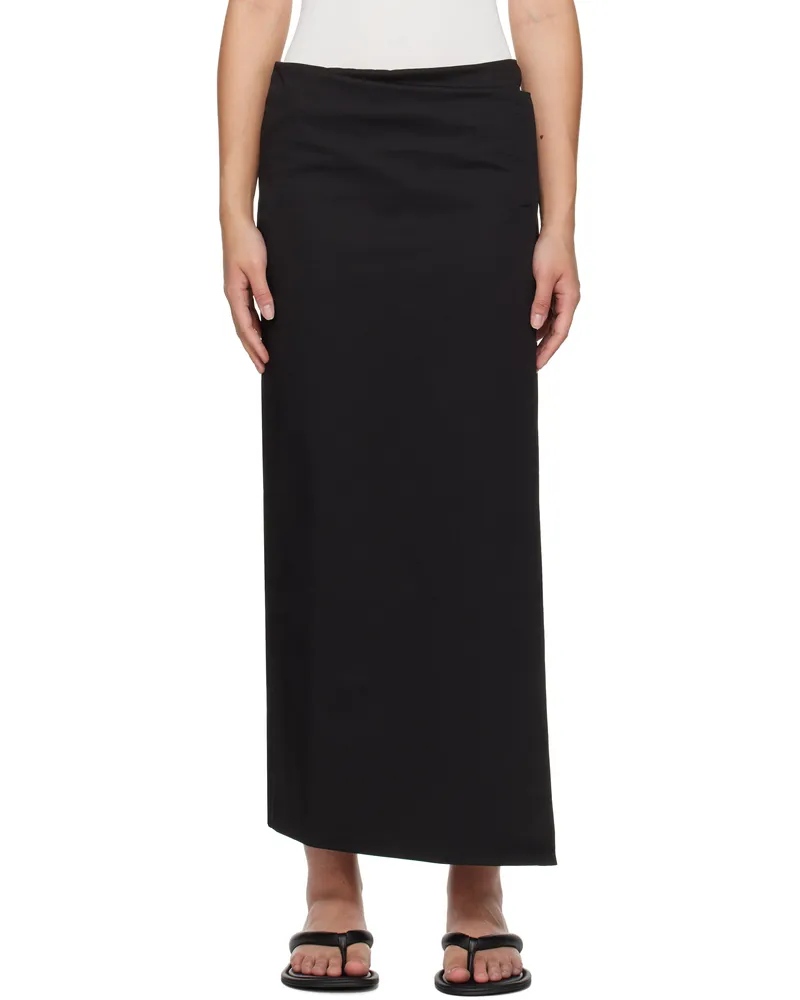 St. Agni Black Column Wrap Midi Skirt Black