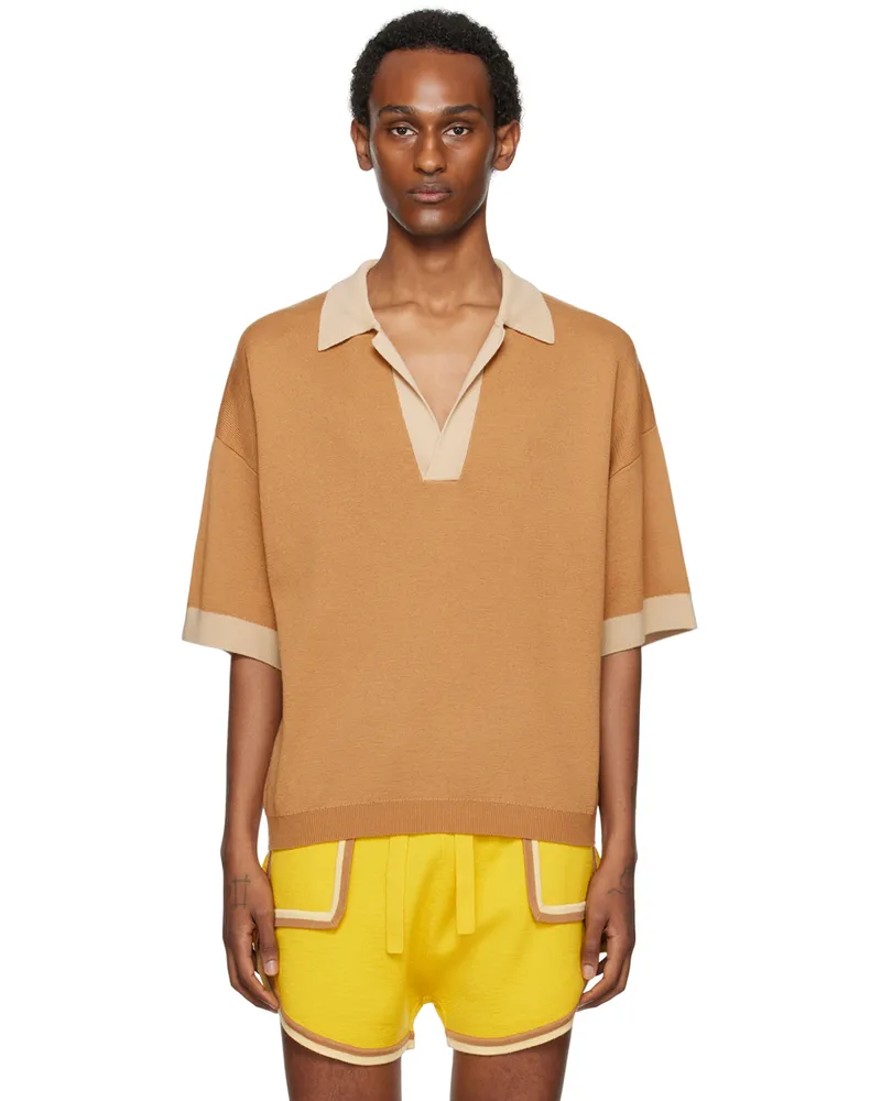King & Tuckfield Brown Oversized SL Polo Toffee