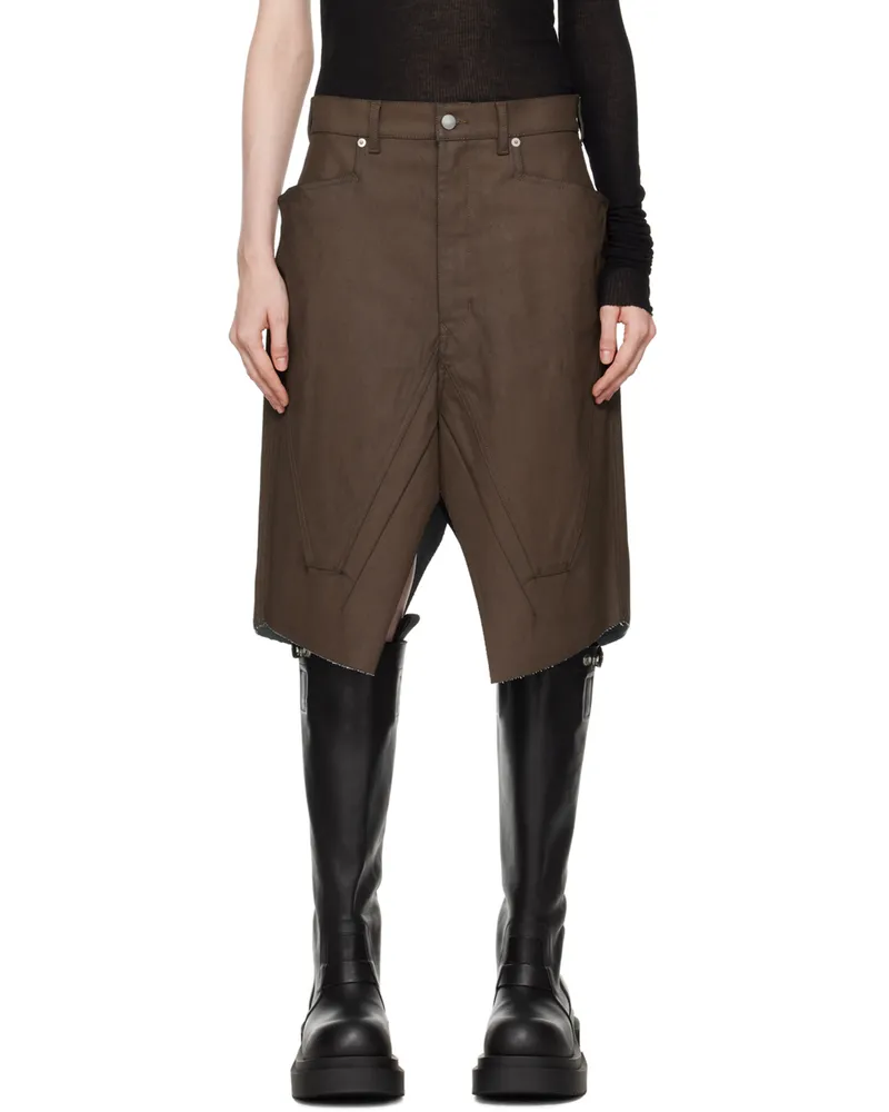 Rick Owens Khaki Porterville Slivered Denim Midi Skirt 35