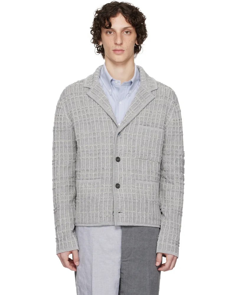 Thom Browne Gray Tweed Jacquard 4-Bar Jacket 982