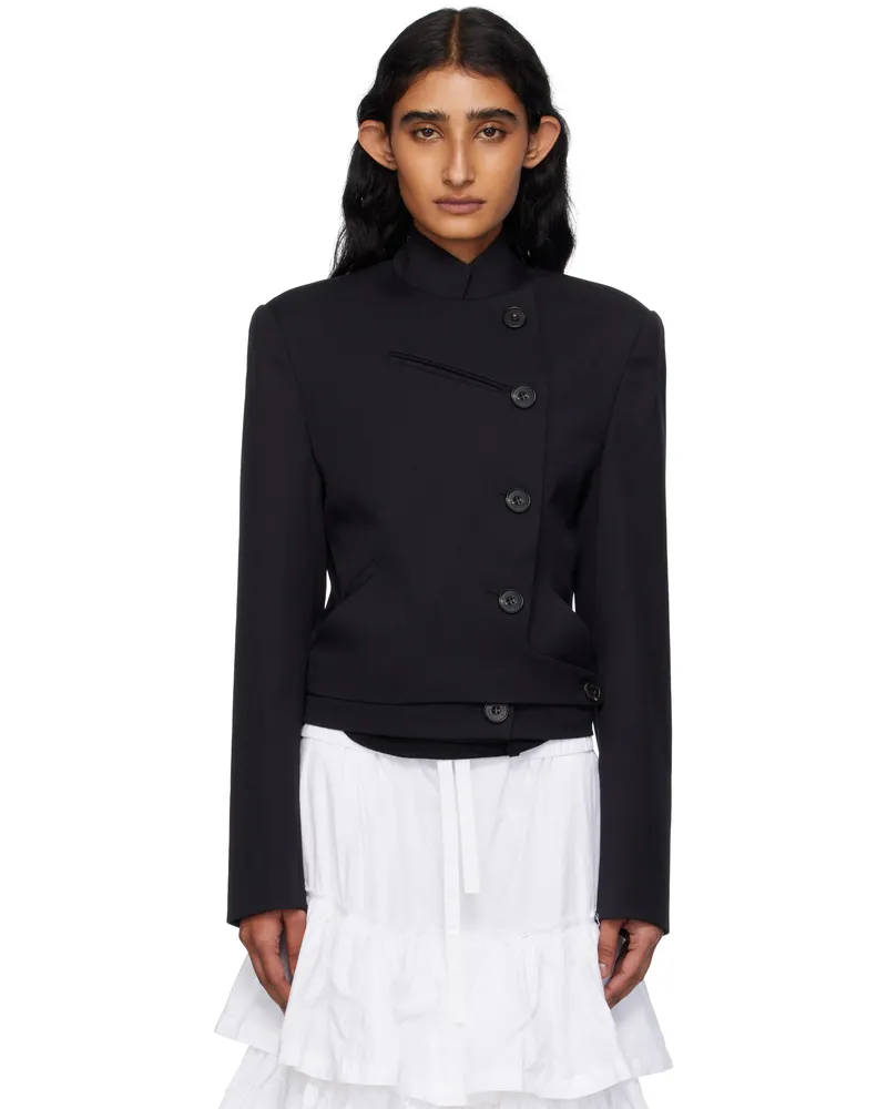 OPEN YY Black Wool Double-Breasted Blazer Black