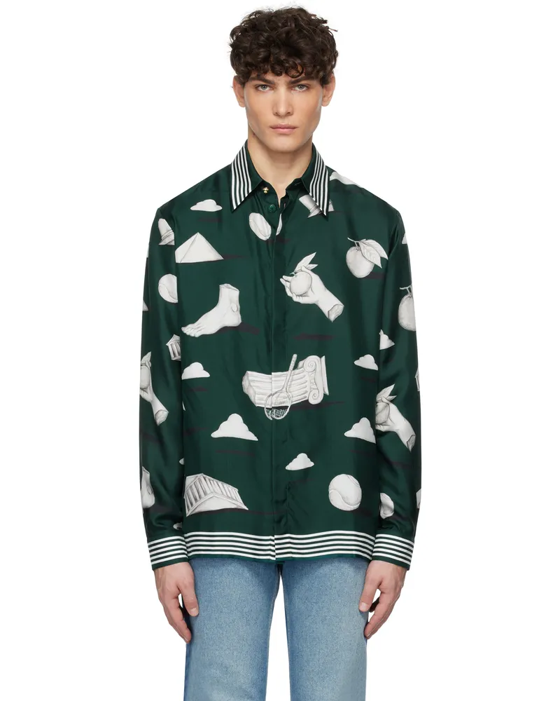 Casablanca Paris Green Classic Collar Long Sleeve Shirt Dark