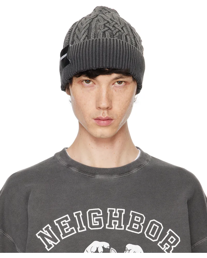 Neighborhood Gray Washed Cable Beanie Black