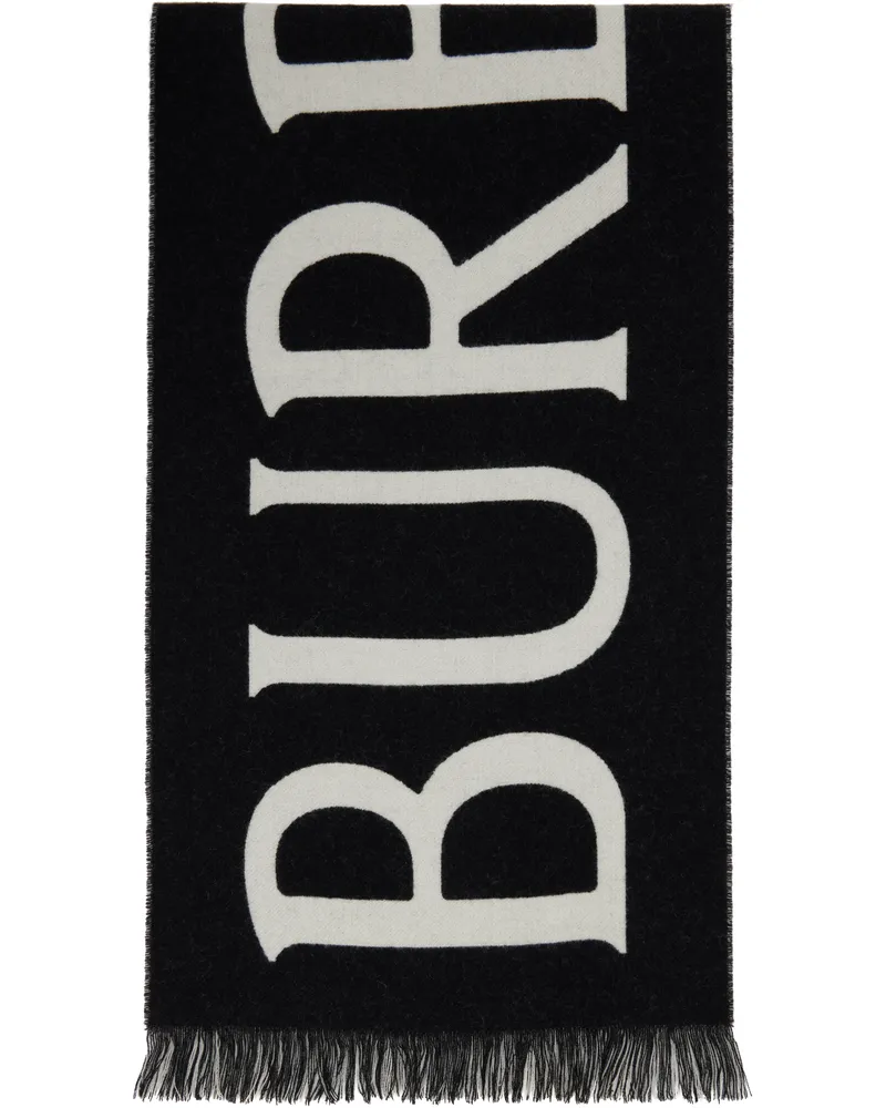 Burberry Black & Gray 'Burberry' Text Wool Scarf Black