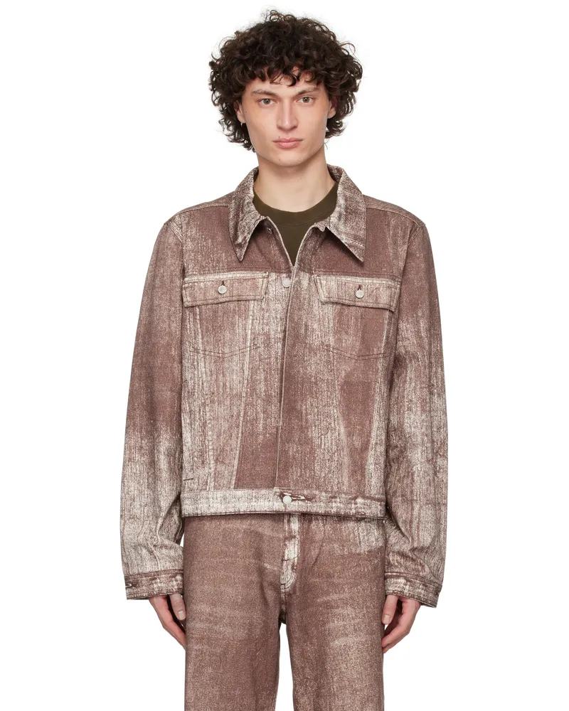 Camper Burgundy Paint Print Denim Jacket Terracotta