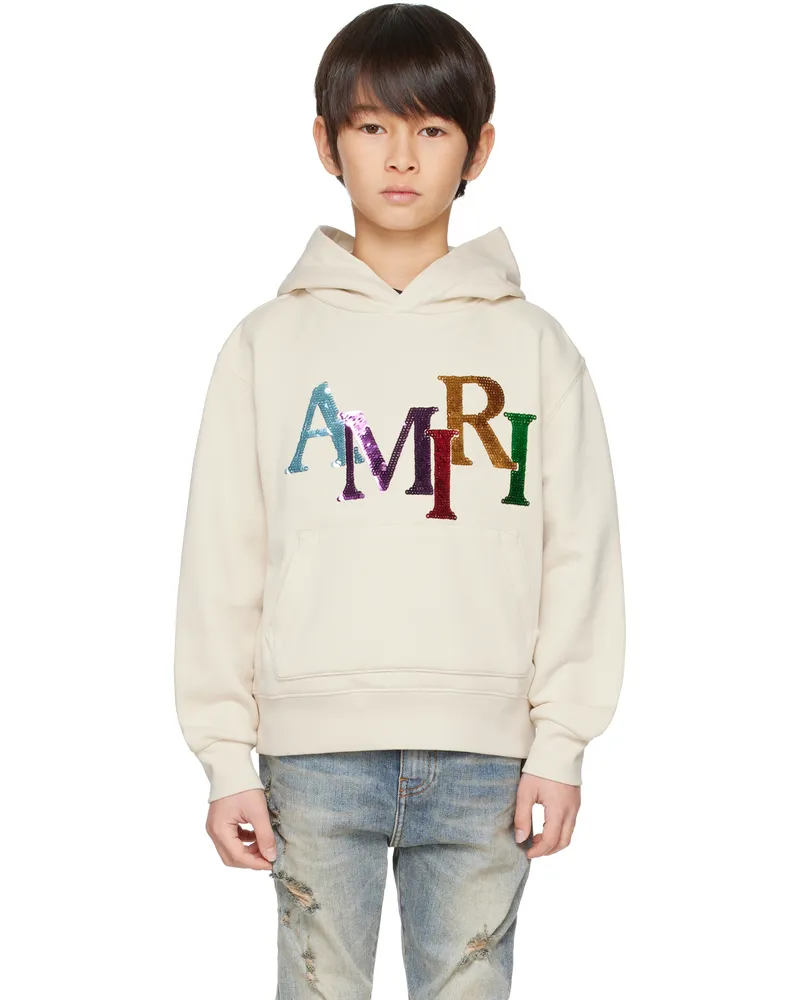 Amiri Kids Beige Staggered Sequin Hoodie Alabaster