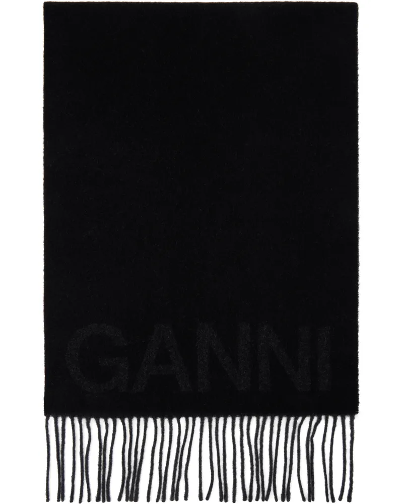Ganni Black Fringed Scarf Black