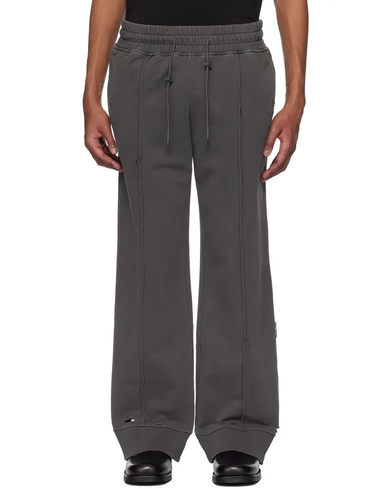 C2H4 Gray Staff Uniform Asymmetric Agitator Distressed Sweatpants Gray